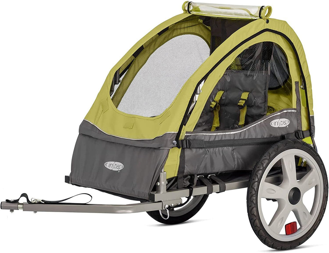 Sync and Take 2 Bike Trailer for Kids, Single and Double Seat Options, 5 - Point Harness, Folding Frame, Quick Release Wheels, Easy Storage, with Bug Screen & Weather Shield, Bike Attachment - Absolute Discounts
