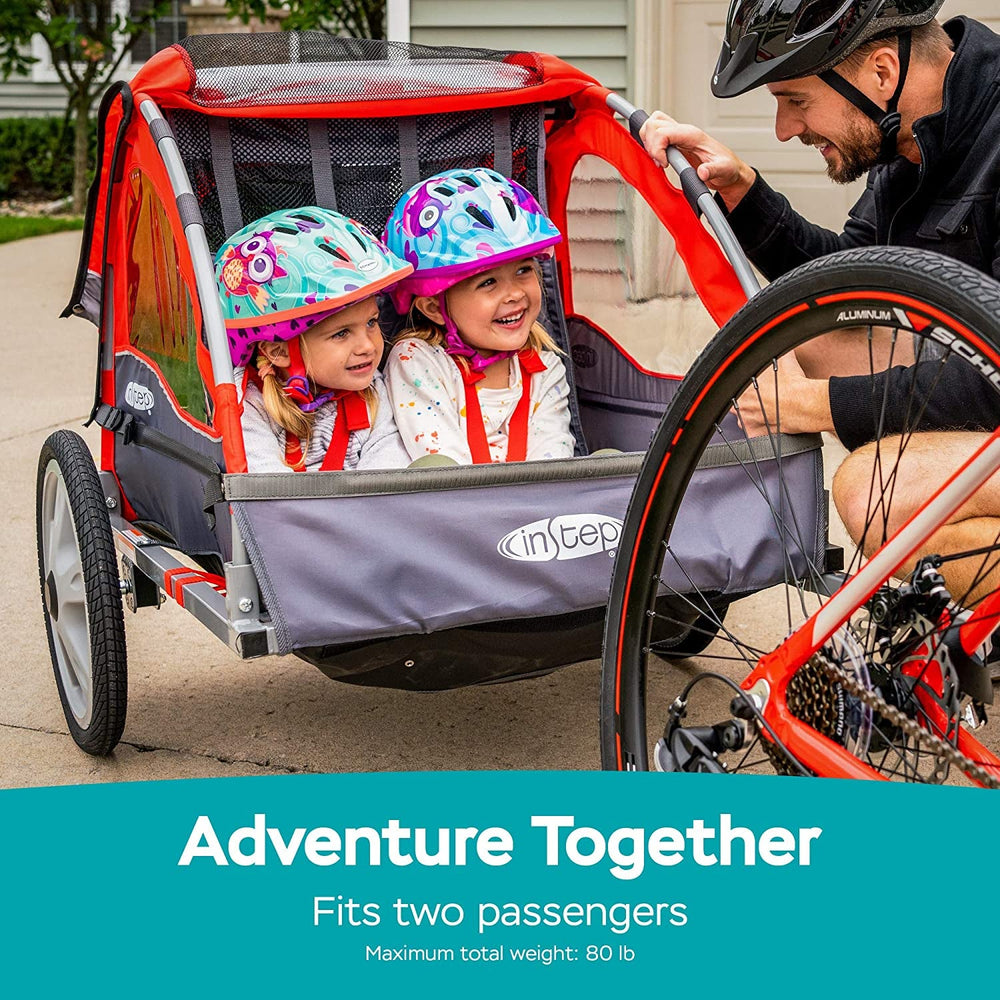 Sync and Take 2 Bike Trailer for Kids, Single and Double Seat Options, 5 - Point Harness, Folding Frame, Quick Release Wheels, Easy Storage, with Bug Screen & Weather Shield, Bike Attachment - Absolute Discounts