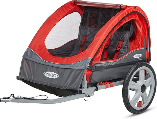 Sync and Take 2 Bike Trailer for Kids, Single and Double Seat Options, 5 - Point Harness, Folding Frame, Quick Release Wheels, Easy Storage, with Bug Screen & Weather Shield, Bike Attachment - Absolute Discounts