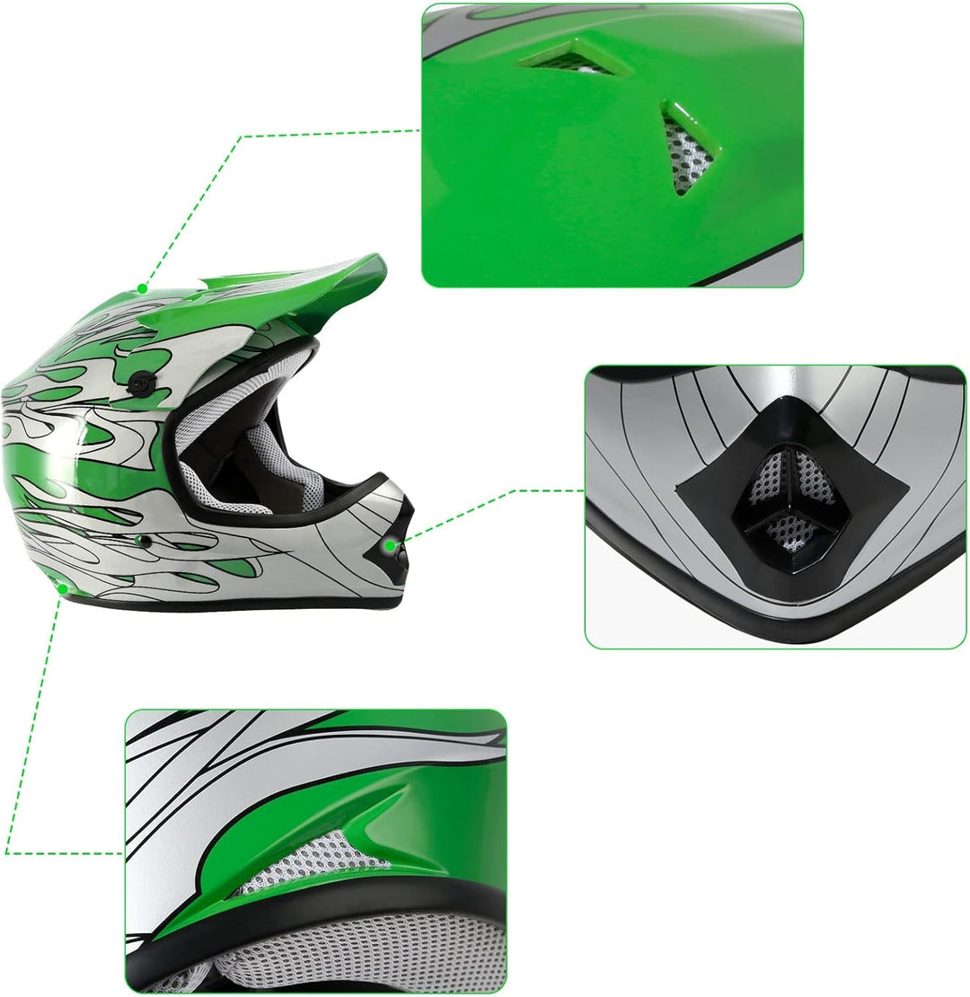 TCMT Youth Kids Helmet Motocross ATV Dirtbike BMX MX Offroad Full Face Motorcycle Helmet Gloves Goggles Dot Approved - Absolute Discounts