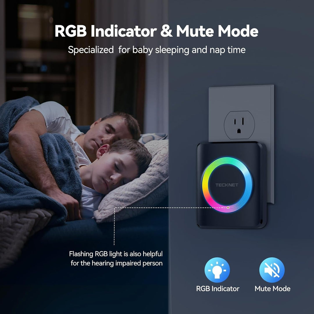 TECKNET Wireless Doorbell with 2 Plug - In Receivers, IP65 Waterproof Doorbells for Home, 1300Ft Operating Range, 60 Melodies & 5 Volume Levels of 0 - 120 Db, RGB Light for Hearing Impaired - Absolute Discounts