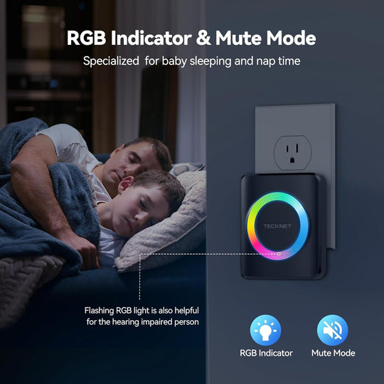 TECKNET Wireless Doorbell with 2 Plug - In Receivers, IP65 Waterproof Doorbells for Home, 1300Ft Operating Range, 60 Melodies & 5 Volume Levels of 0 - 120 Db, RGB Light for Hearing Impaired - Absolute Discounts