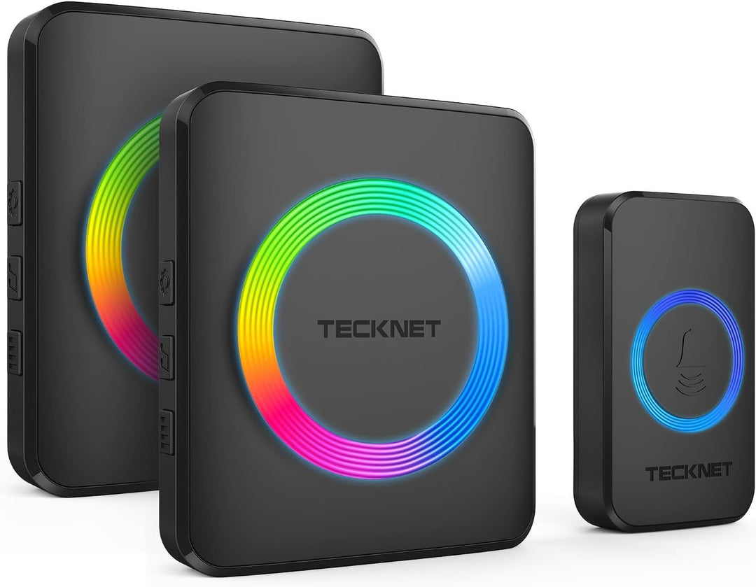 TECKNET Wireless Doorbell with 2 Plug - In Receivers, IP65 Waterproof Doorbells for Home, 1300Ft Operating Range, 60 Melodies & 5 Volume Levels of 0 - 120 Db, RGB Light for Hearing Impaired - Absolute Discounts