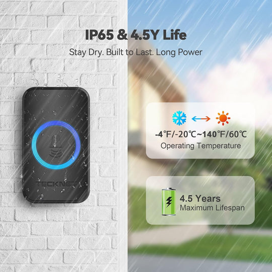 TECKNET Wireless Doorbell with 2 Plug - In Receivers, IP65 Waterproof Doorbells for Home, 1300Ft Operating Range, 60 Melodies & 5 Volume Levels of 0 - 120 Db, RGB Light for Hearing Impaired - Absolute Discounts