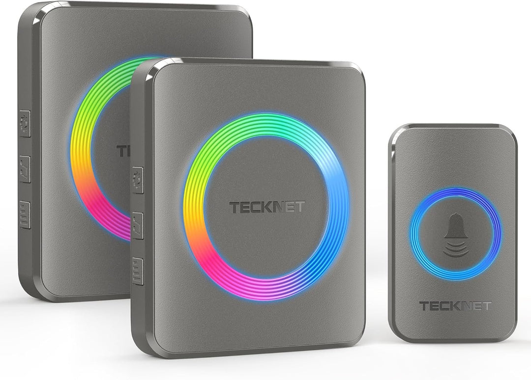 TECKNET Wireless Doorbell with 2 Plug - In Receivers, IP65 Waterproof Doorbells for Home, 1300Ft Operating Range, 60 Melodies & 5 Volume Levels of 0 - 120 Db, RGB Light for Hearing Impaired - Absolute Discounts
