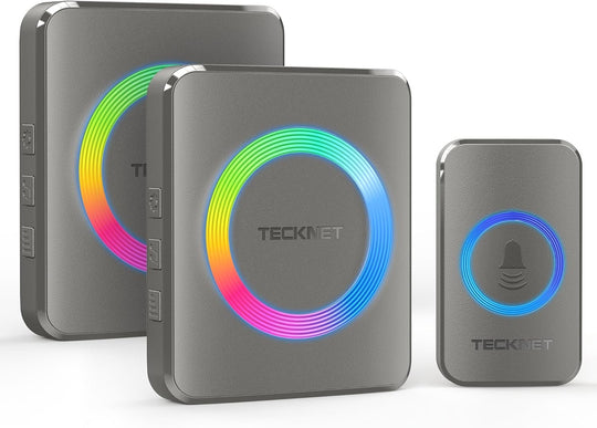 TECKNET Wireless Doorbell with 2 Plug - In Receivers, IP65 Waterproof Doorbells for Home, 1300Ft Operating Range, 60 Melodies & 5 Volume Levels of 0 - 120 Db, RGB Light for Hearing Impaired - Absolute Discounts