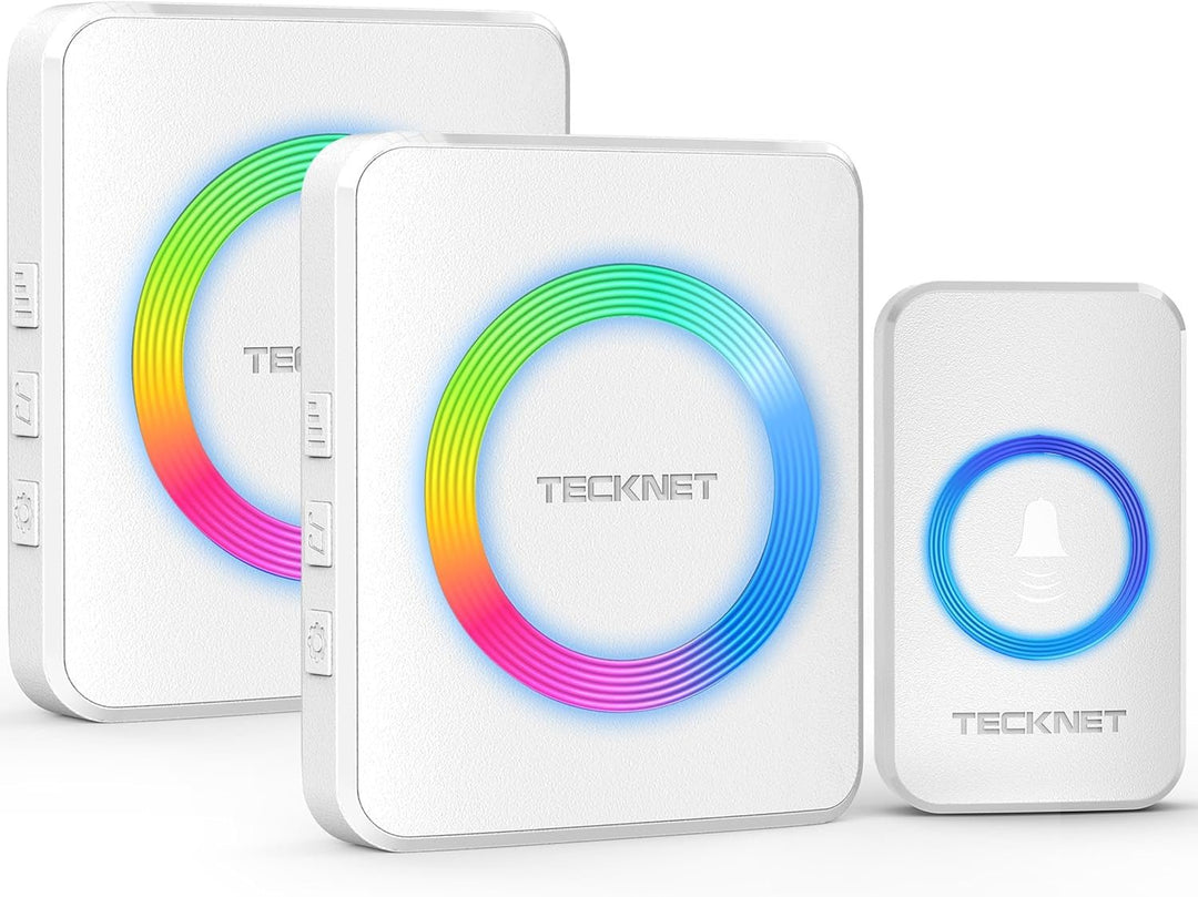 TECKNET Wireless Doorbell with 2 Plug - In Receivers, IP65 Waterproof Doorbells for Home, 1300Ft Operating Range, 60 Melodies & 5 Volume Levels of 0 - 120 Db, RGB Light for Hearing Impaired - Absolute Discounts