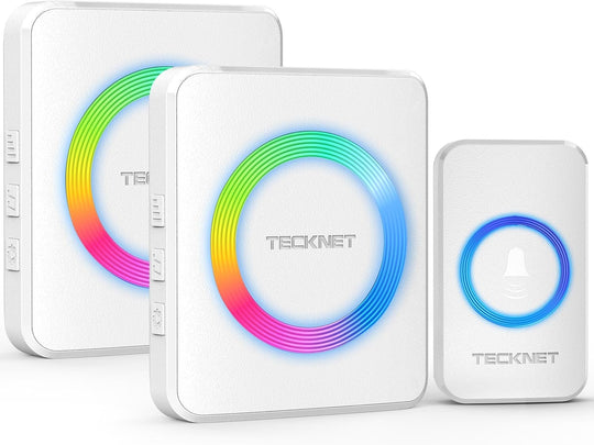 TECKNET Wireless Doorbell with 2 Plug - In Receivers, IP65 Waterproof Doorbells for Home, 1300Ft Operating Range, 60 Melodies & 5 Volume Levels of 0 - 120 Db, RGB Light for Hearing Impaired - Absolute Discounts