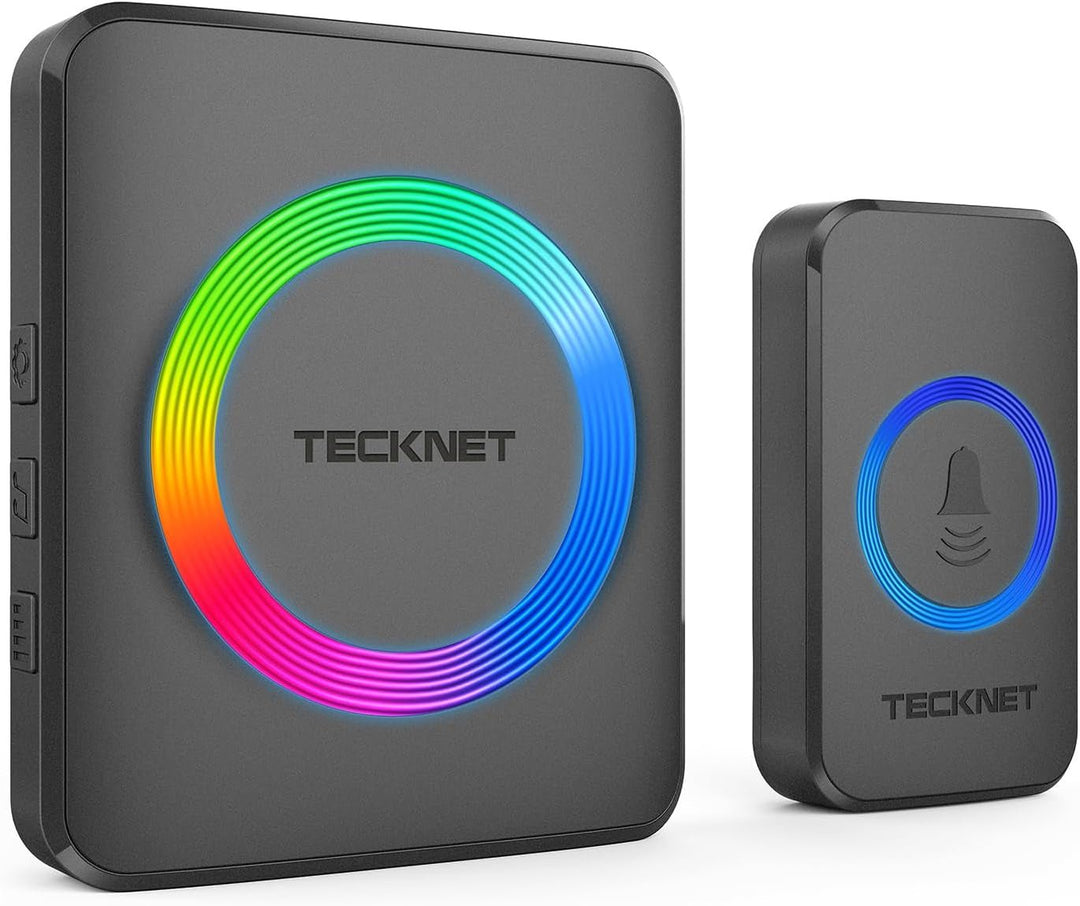 TECKNET Wireless Doorbell with 2 Plug - In Receivers, IP65 Waterproof Doorbells for Home, 1300Ft Operating Range, 60 Melodies & 5 Volume Levels of 0 - 120 Db, RGB Light for Hearing Impaired - Absolute Discounts