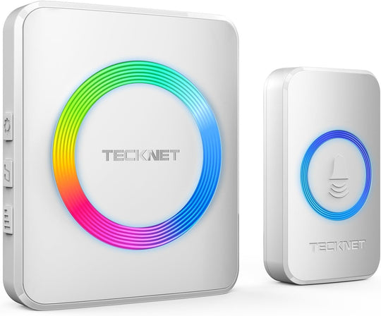 TECKNET Wireless Doorbell with 2 Plug - In Receivers, IP65 Waterproof Doorbells for Home, 1300Ft Operating Range, 60 Melodies & 5 Volume Levels of 0 - 120 Db, RGB Light for Hearing Impaired - Absolute Discounts