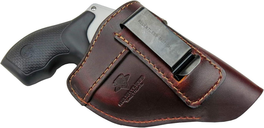 The Defender Leather IWB Holster - Fits Most J Frame Revolvers Incl. Ruger LCR, S&W 442/642, Taurus, Charter & Most .38 Special Revolvers - Made in USA - Absolute Discounts