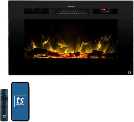 Touchstone Smart Electric Fireplace - The Forte 40" Recessed Mounted - 30 Realistic Ember Color/Flame Options - 1,500W Heater W/Thermostat - Black - Log & Crystal Hearth Options - Alexa/Wifi Enabled - Absolute Discounts