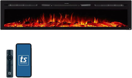 Touchstone Smart Electric Fireplace - The Forte 40" Recessed Mounted - 30 Realistic Ember Color/Flame Options - 1,500W Heater W/Thermostat - Black - Log & Crystal Hearth Options - Alexa/Wifi Enabled - Absolute Discounts