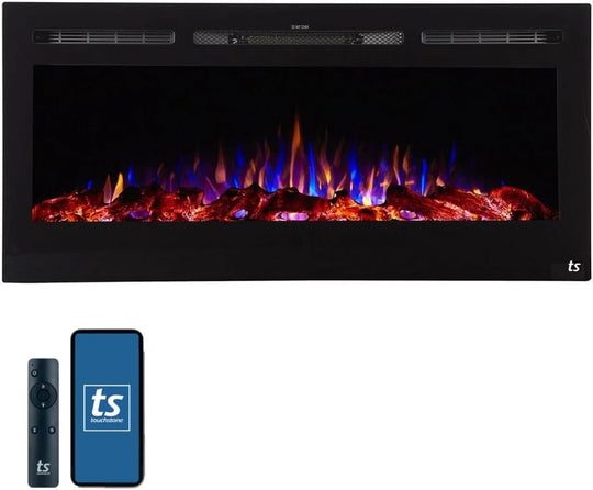 Touchstone Smart Electric Fireplace - The Forte 40" Recessed Mounted - 30 Realistic Ember Color/Flame Options - 1,500W Heater W/Thermostat - Black - Log & Crystal Hearth Options - Alexa/Wifi Enabled - Absolute Discounts