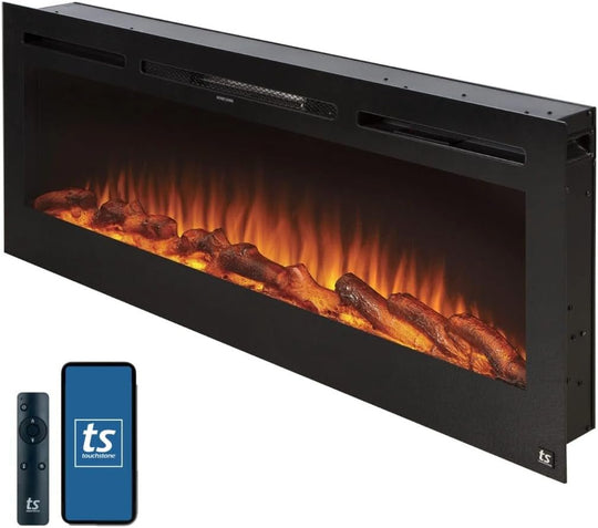 Touchstone Smart Electric Fireplace - The Forte 40" Recessed Mounted - 30 Realistic Ember Color/Flame Options - 1,500W Heater W/Thermostat - Black - Log & Crystal Hearth Options - Alexa/Wifi Enabled - Absolute Discounts