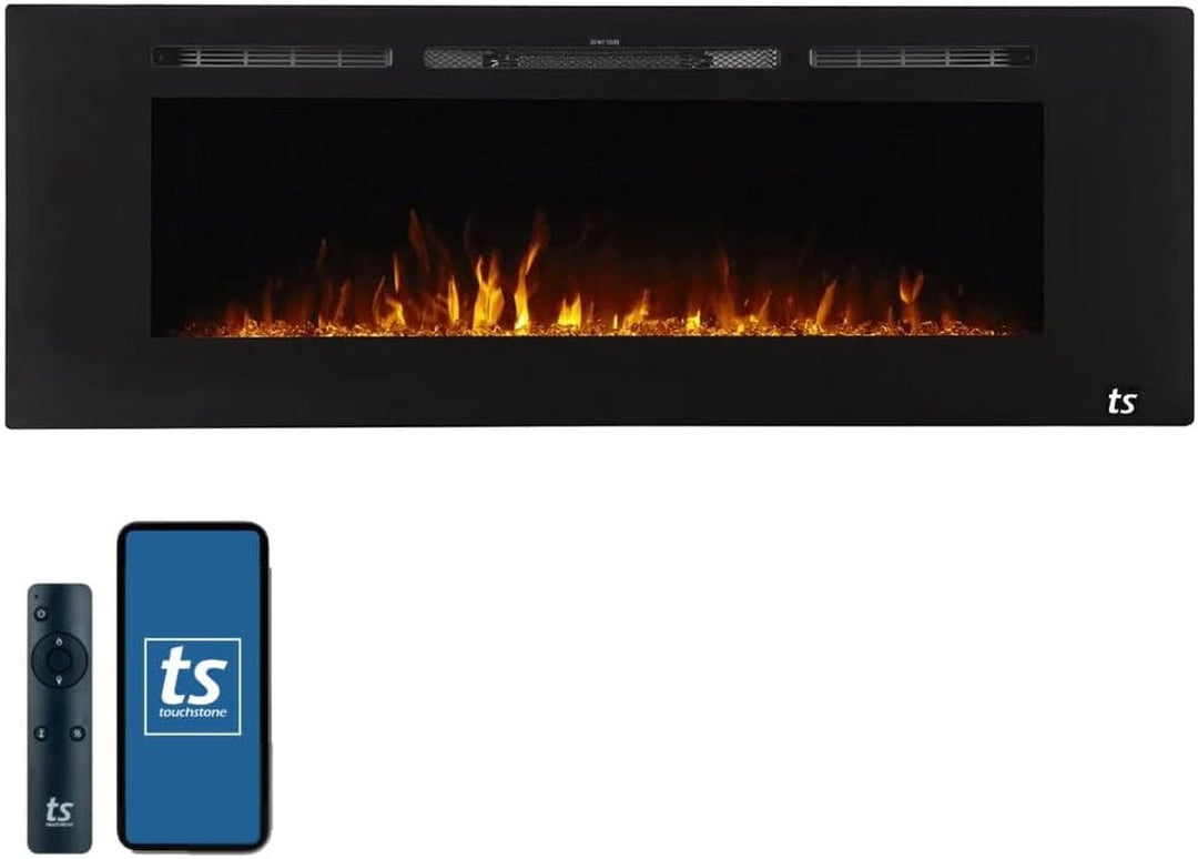 Touchstone Smart Electric Fireplace - The Forte 40" Recessed Mounted - 30 Realistic Ember Color/Flame Options - 1,500W Heater W/Thermostat - Black - Log & Crystal Hearth Options - Alexa/Wifi Enabled - Absolute Discounts