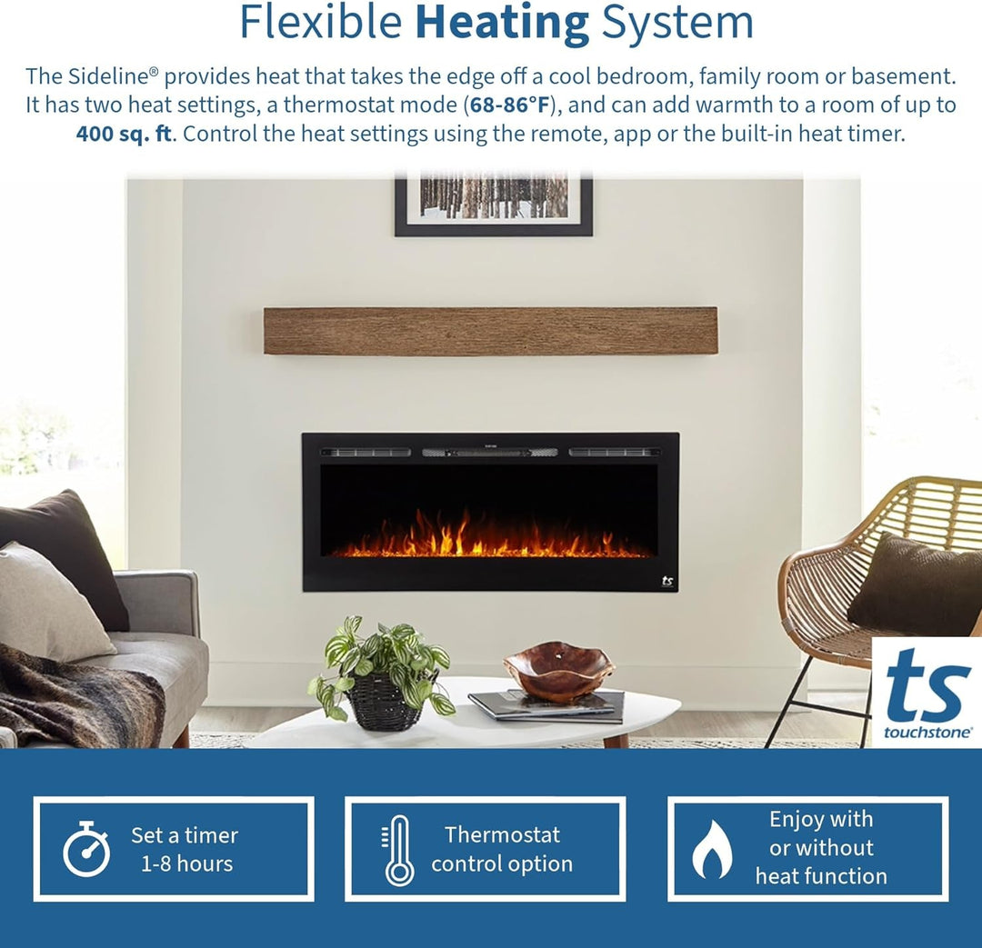 Touchstone Smart Electric Fireplace - The Forte 40" Recessed Mounted - 30 Realistic Ember Color/Flame Options - 1,500W Heater W/Thermostat - Black - Log & Crystal Hearth Options - Alexa/Wifi Enabled - Absolute Discounts