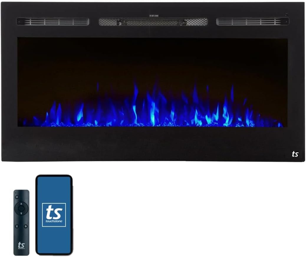 Touchstone Smart Electric Fireplace - The Forte 40" Recessed Mounted - 30 Realistic Ember Color/Flame Options - 1,500W Heater W/Thermostat - Black - Log & Crystal Hearth Options - Alexa/Wifi Enabled - Absolute Discounts