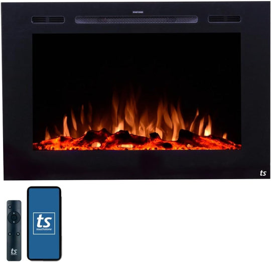 Touchstone Smart Electric Fireplace - The Forte 40" Recessed Mounted - 30 Realistic Ember Color/Flame Options - 1,500W Heater W/Thermostat - Black - Log & Crystal Hearth Options - Alexa/Wifi Enabled - Absolute Discounts