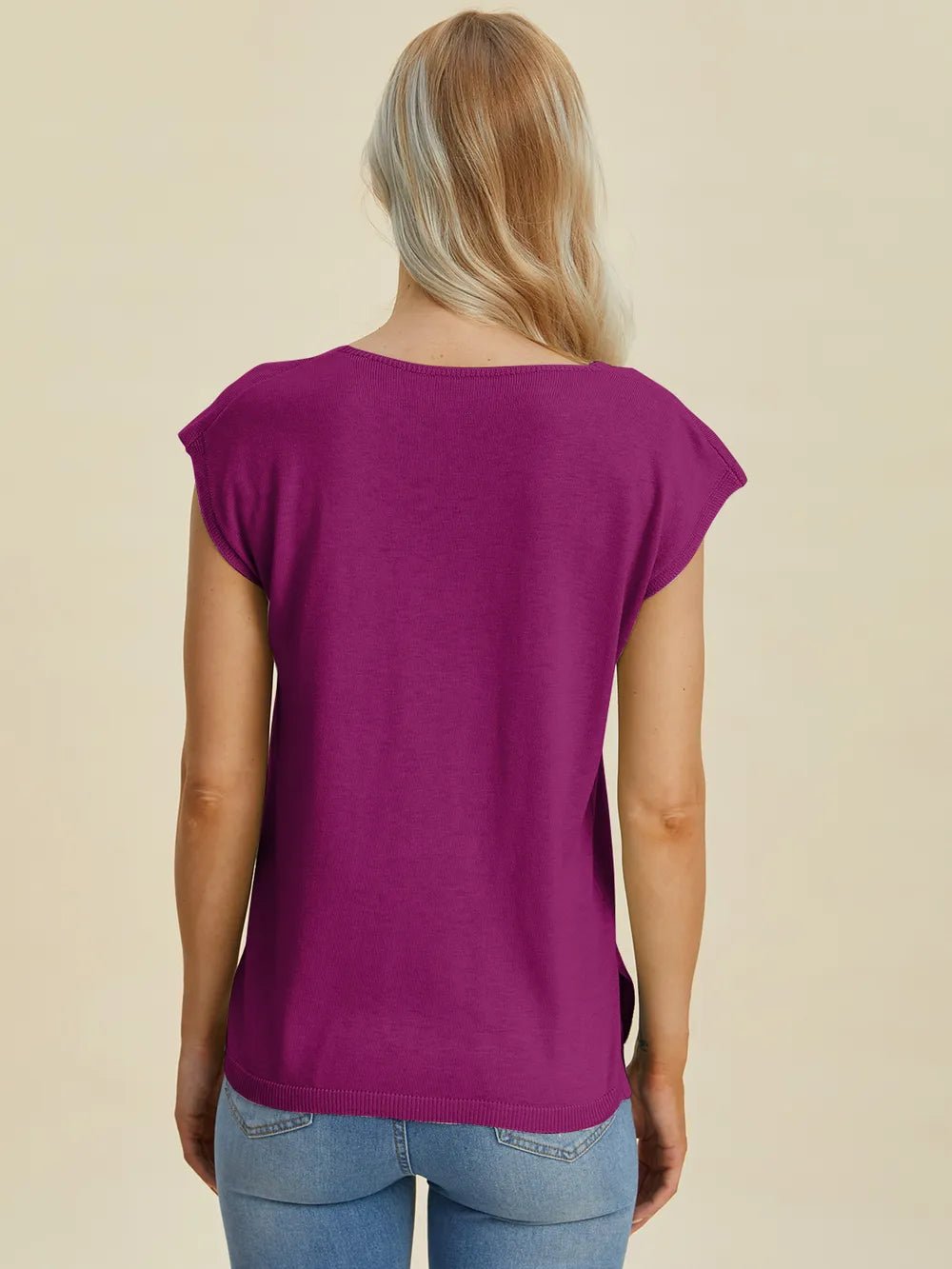 Double Take Full Size Notched Cap Sleeve Knit Top - Absolute Discounts
