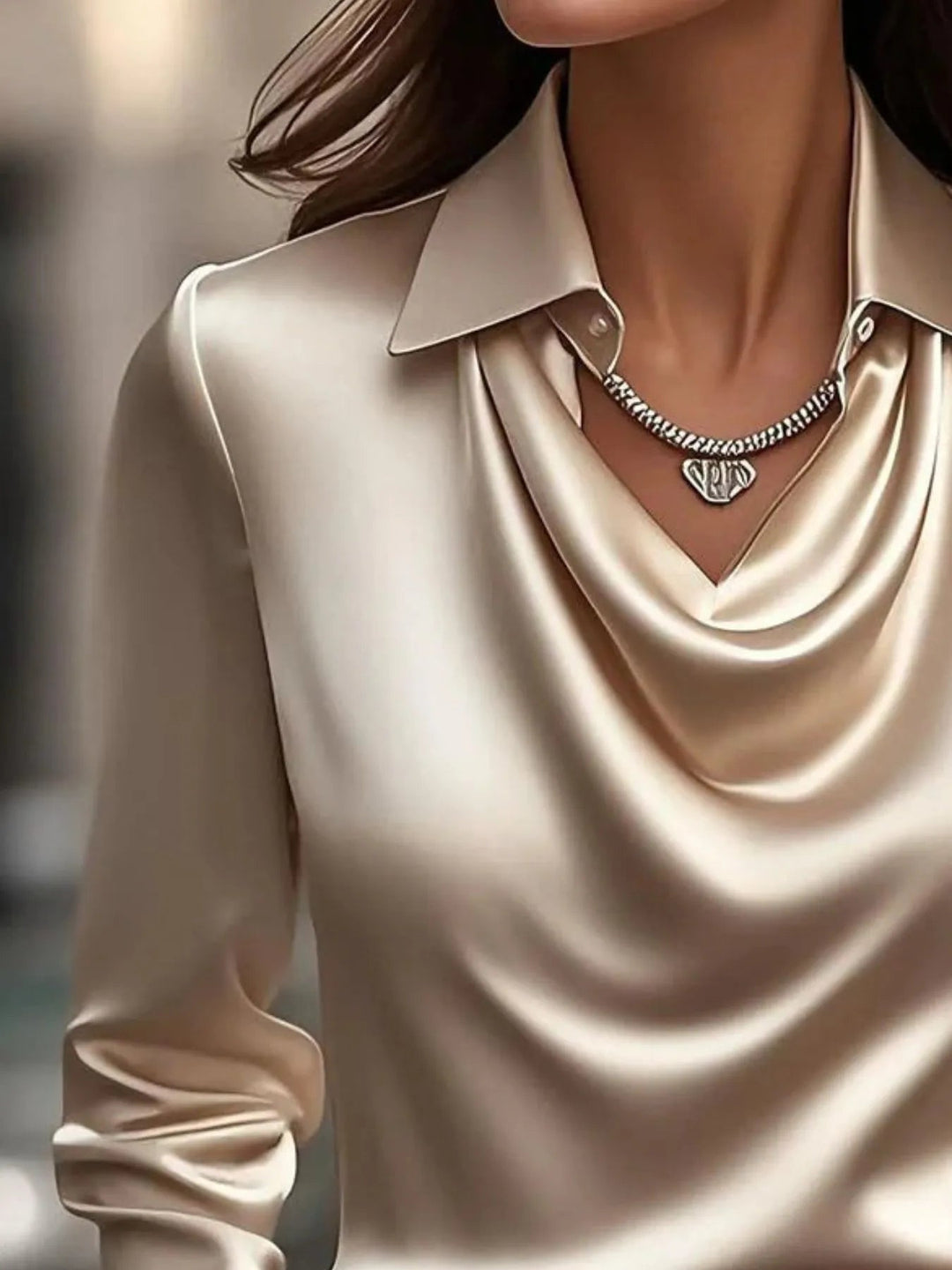 Full Size Long Sleeve Blouse with Collar Plus Size - Absolute Discounts