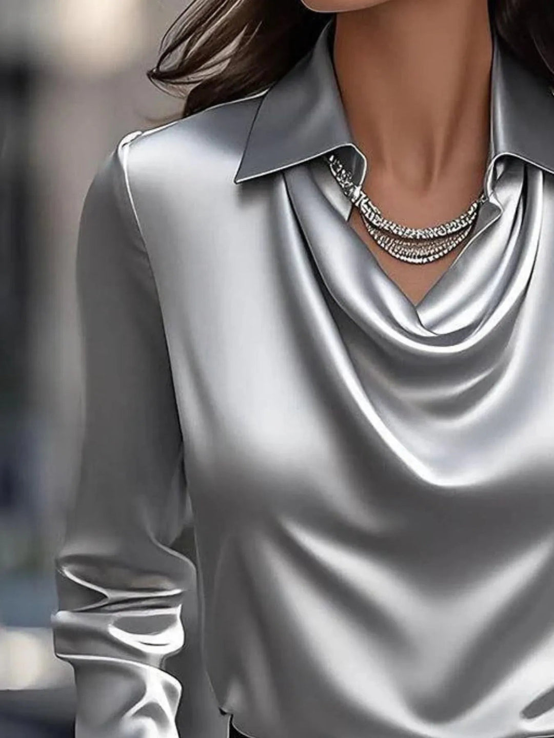 Full Size Long Sleeve Blouse with Collar Plus Size - Absolute Discounts