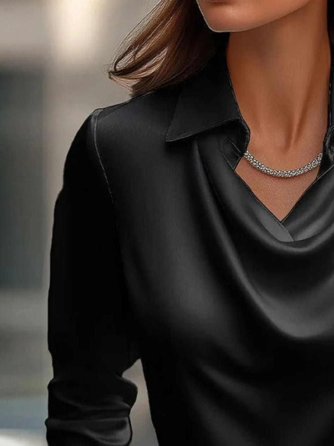 Full Size Long Sleeve Blouse with Collar Plus Size - Absolute Discounts