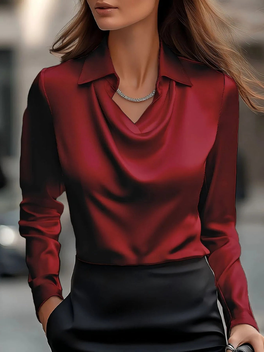 Full Size Long Sleeve Blouse with Collar Plus Size - Absolute Discounts