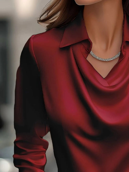 Full Size Long Sleeve Blouse with Collar Plus Size - Absolute Discounts