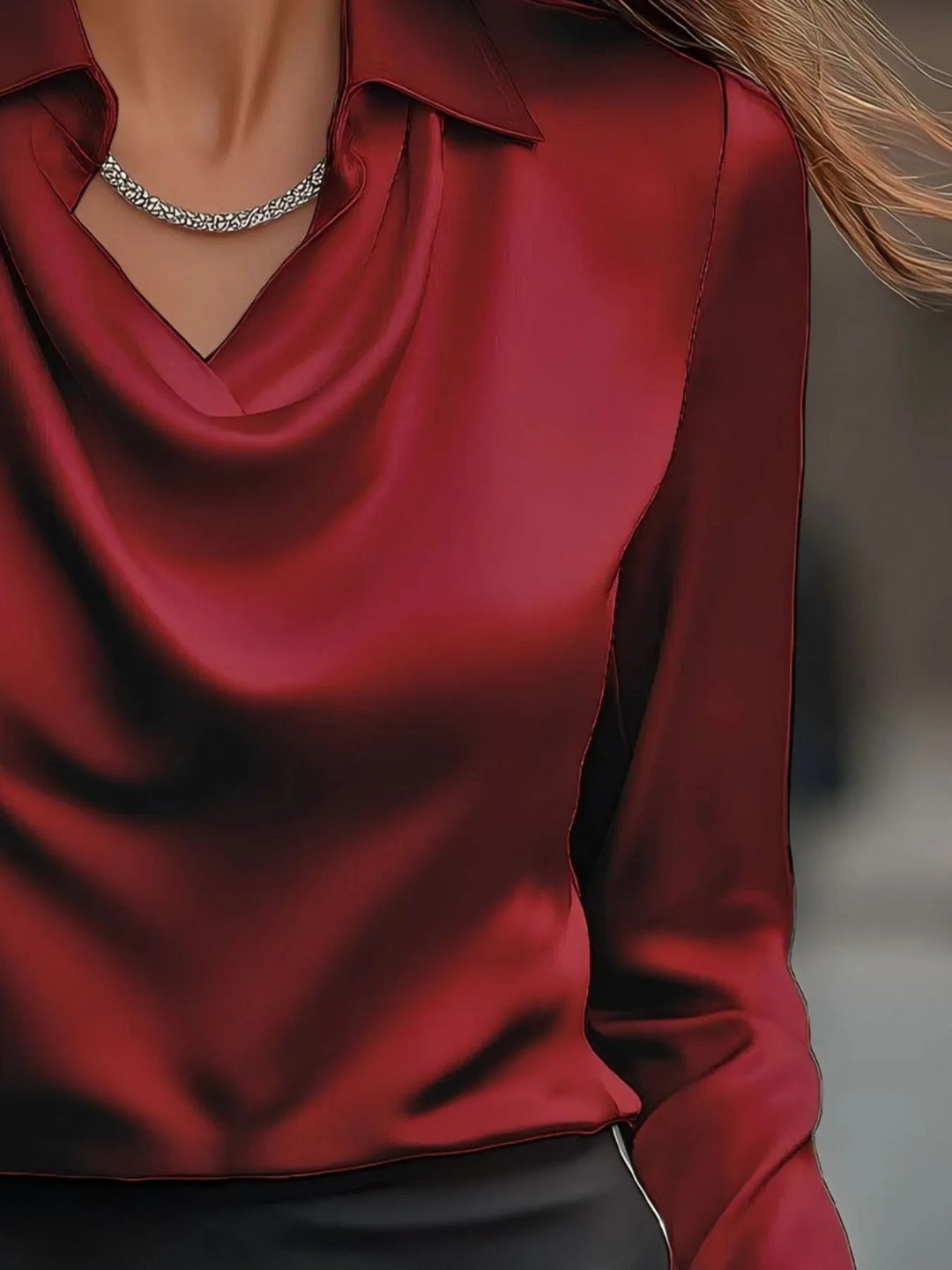 Full Size Long Sleeve Blouse with Collar Plus Size - Absolute Discounts