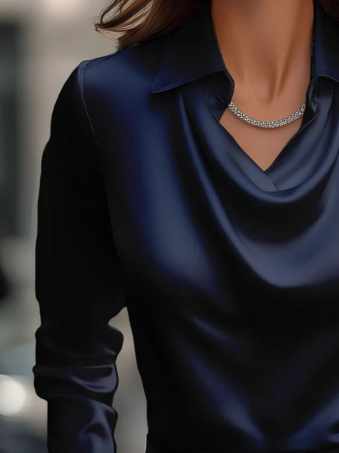 Full Size Long Sleeve Blouse with Collar Plus Size - Absolute Discounts