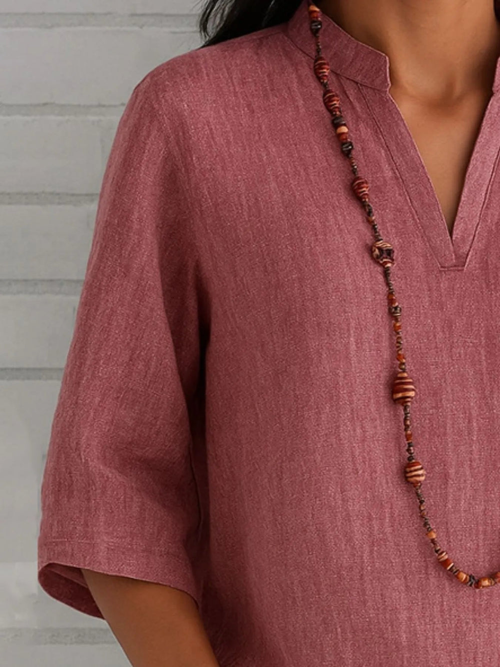 Full Size Notched Three - Quarter Sleeves Blouse Plus Size - Absolute Discounts