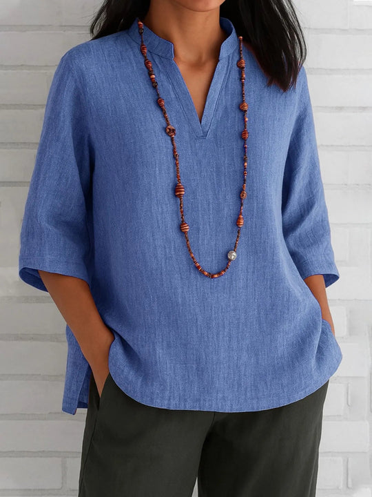 Full Size Notched Three - Quarter Sleeves Blouse Plus Size - Absolute Discounts
