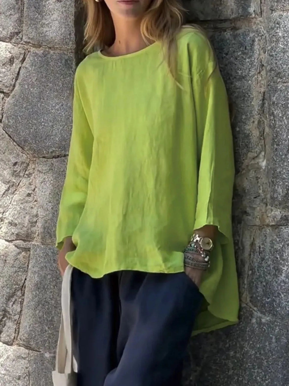 Full Size Round Neck Relaxed Fit Blouse Plus Size - Absolute Discounts