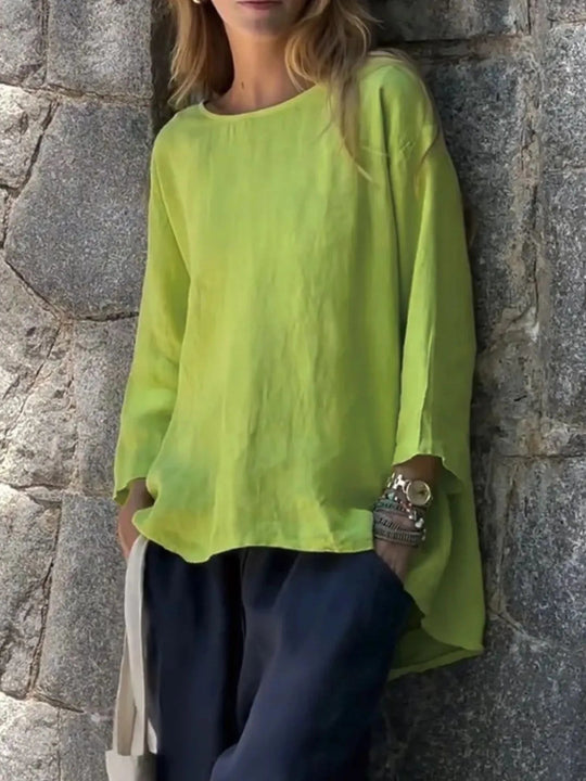 Full Size Round Neck Relaxed Fit Blouse Plus Size - Absolute Discounts