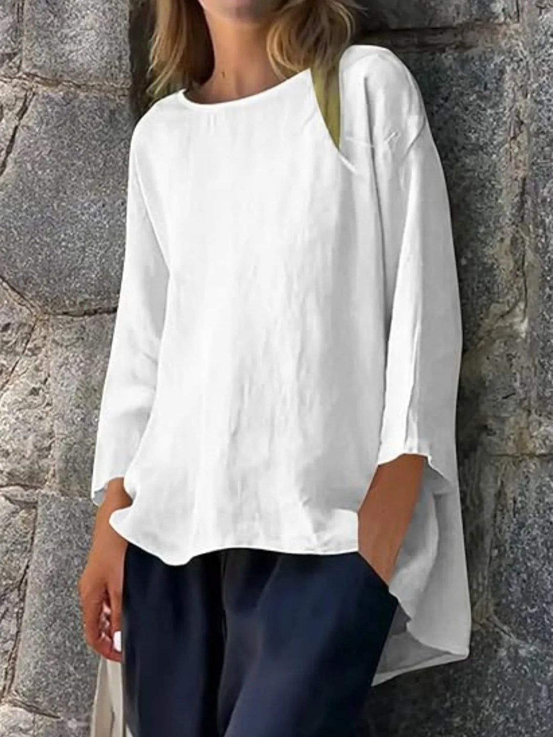 Full Size Round Neck Relaxed Fit Blouse Plus Size - Absolute Discounts