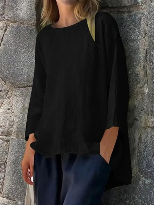 Full Size Round Neck Relaxed Fit Blouse Plus Size - Absolute Discounts