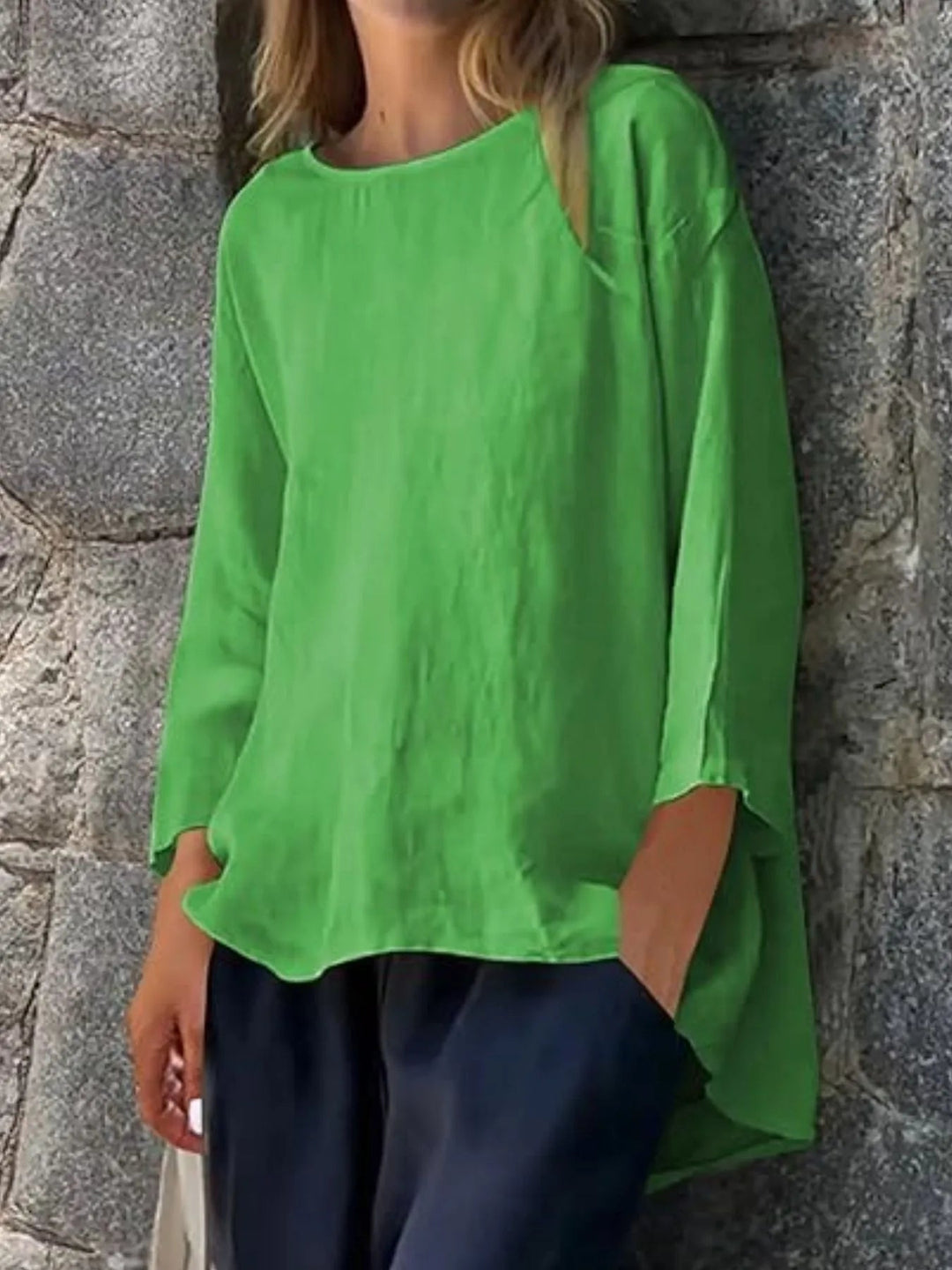 Full Size Round Neck Relaxed Fit Blouse Plus Size - Absolute Discounts