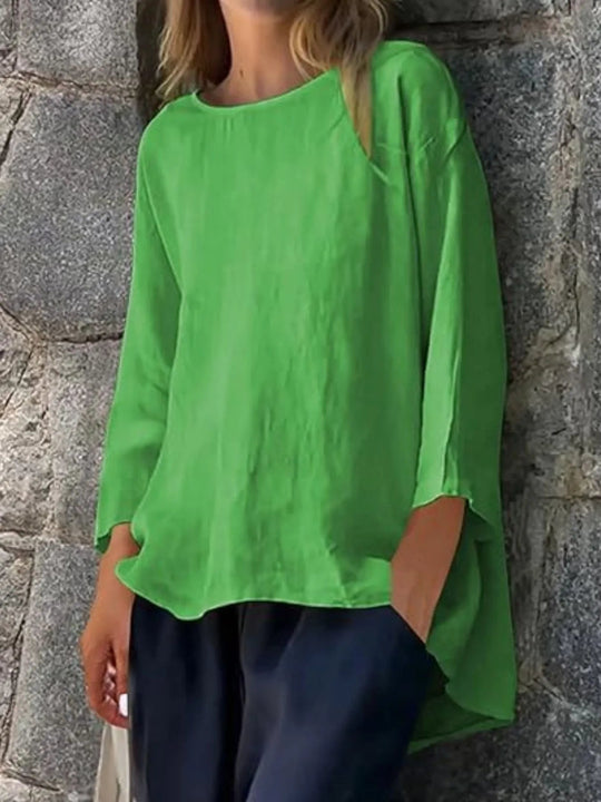 Full Size Round Neck Relaxed Fit Blouse Plus Size - Absolute Discounts