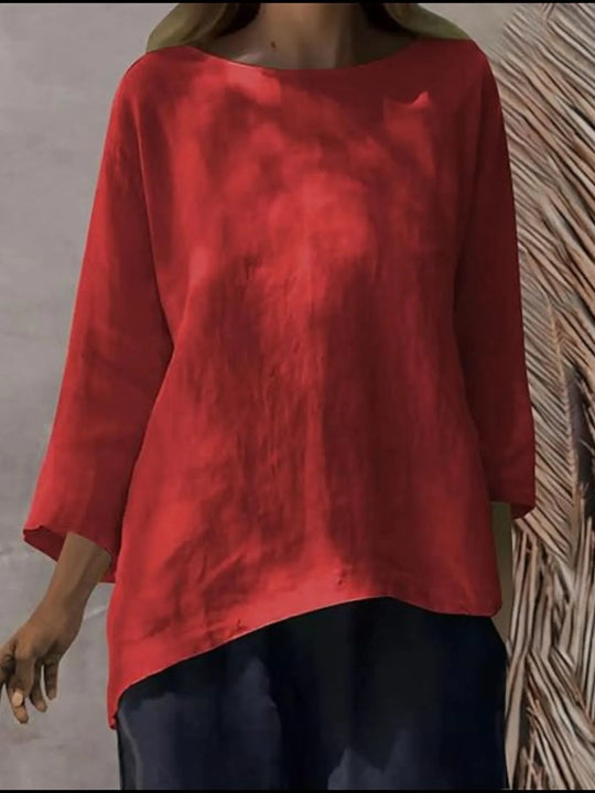 Full Size Round Neck Relaxed Fit Blouse Plus Size - Absolute Discounts