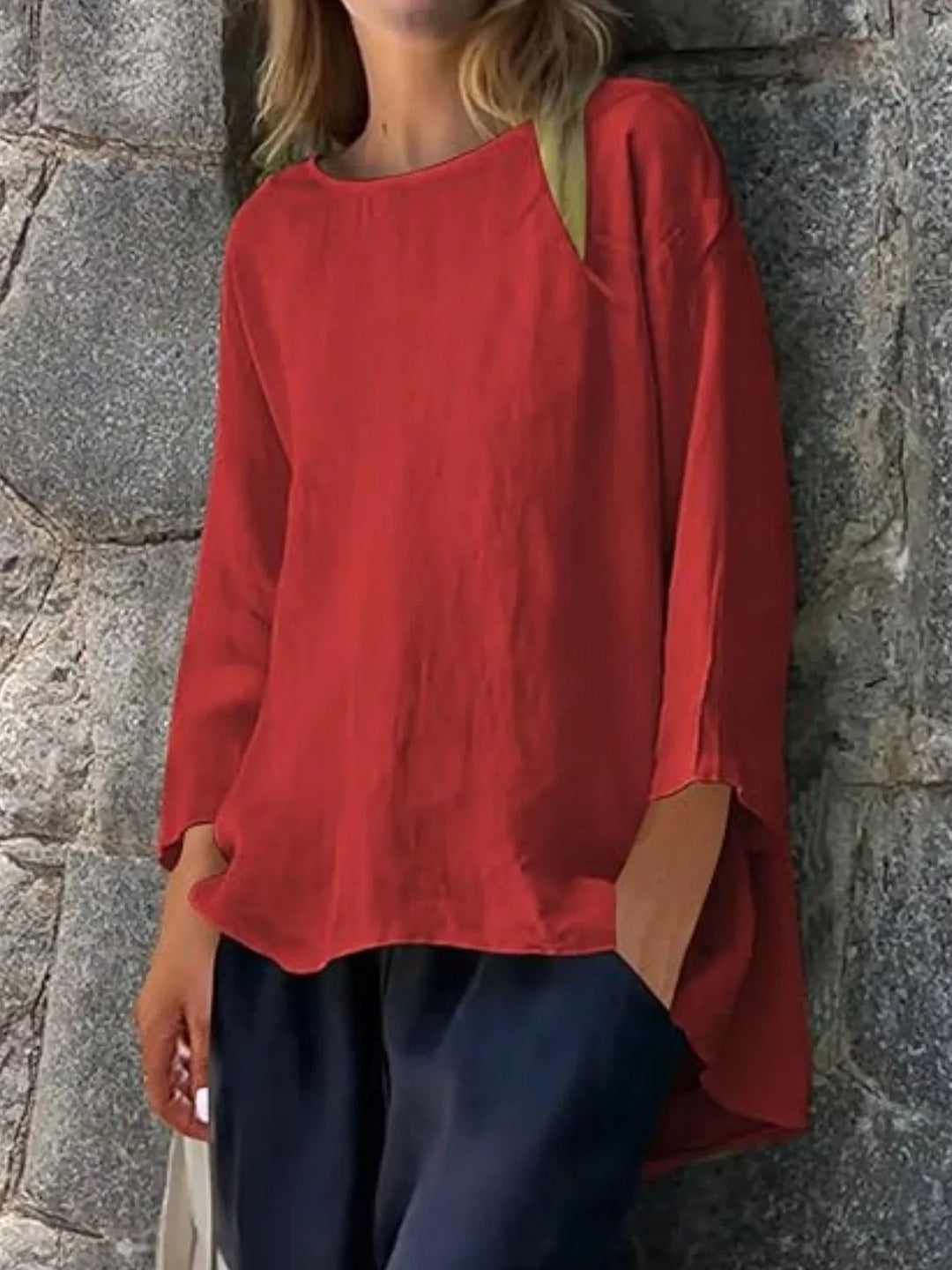 Full Size Round Neck Relaxed Fit Blouse Plus Size - Absolute Discounts