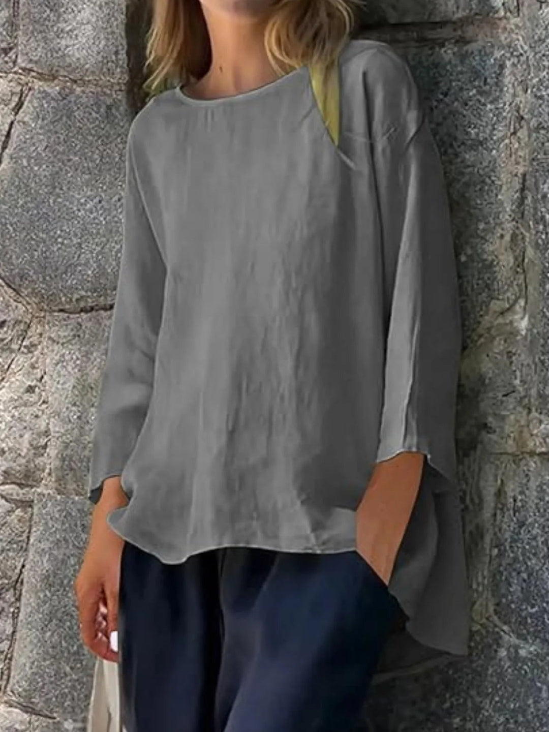 Full Size Round Neck Relaxed Fit Blouse Plus Size - Absolute Discounts