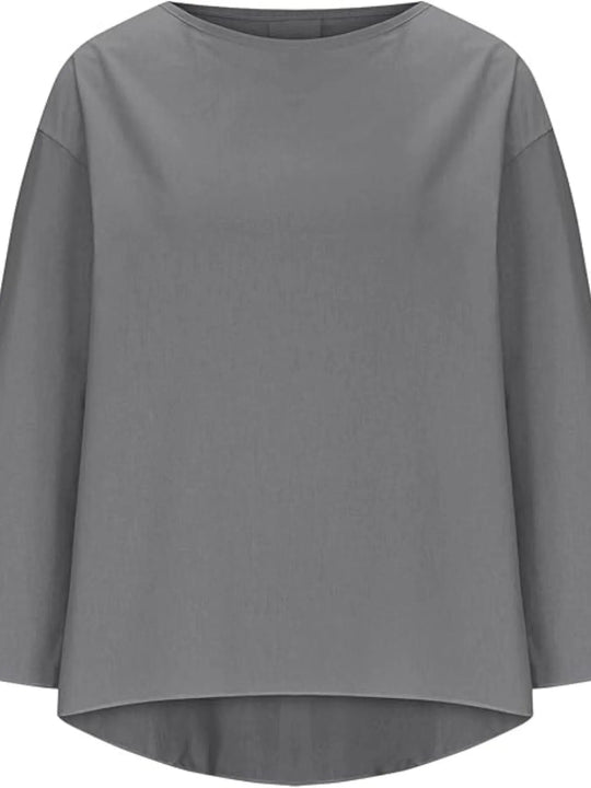 Full Size Round Neck Relaxed Fit Blouse Plus Size - Absolute Discounts
