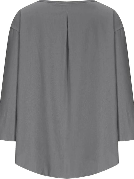 Full Size Round Neck Relaxed Fit Blouse Plus Size - Absolute Discounts