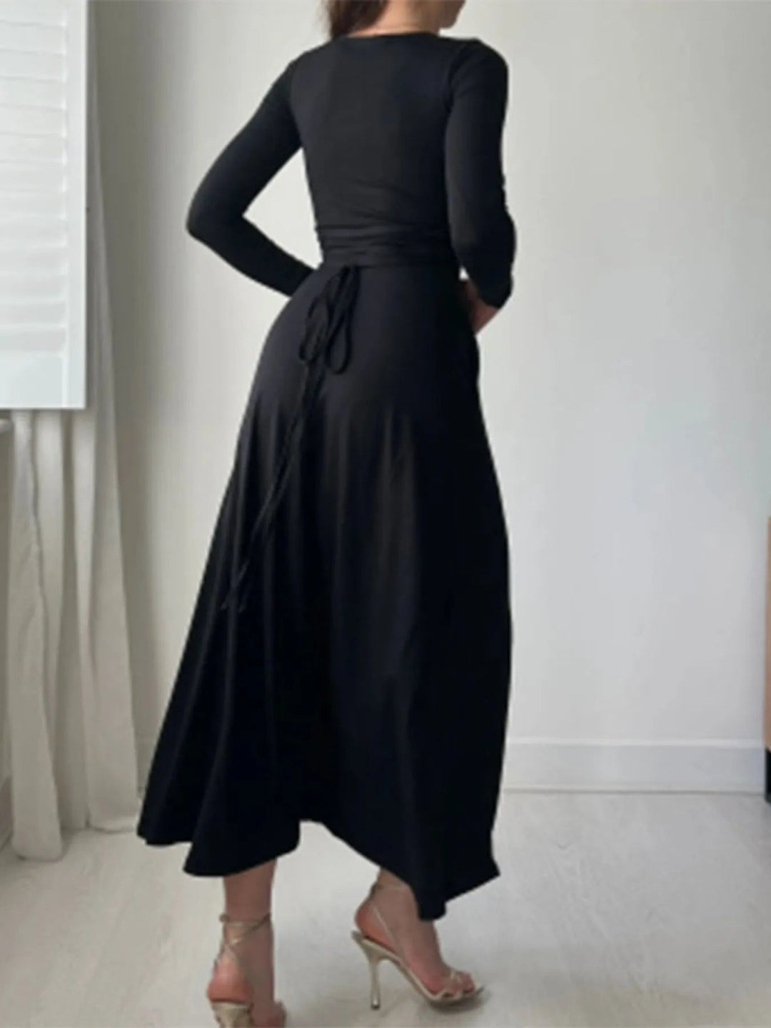 Full Size Tied Long Sleeve Bodycon Midi Dress Plus Size - Absolute Discounts