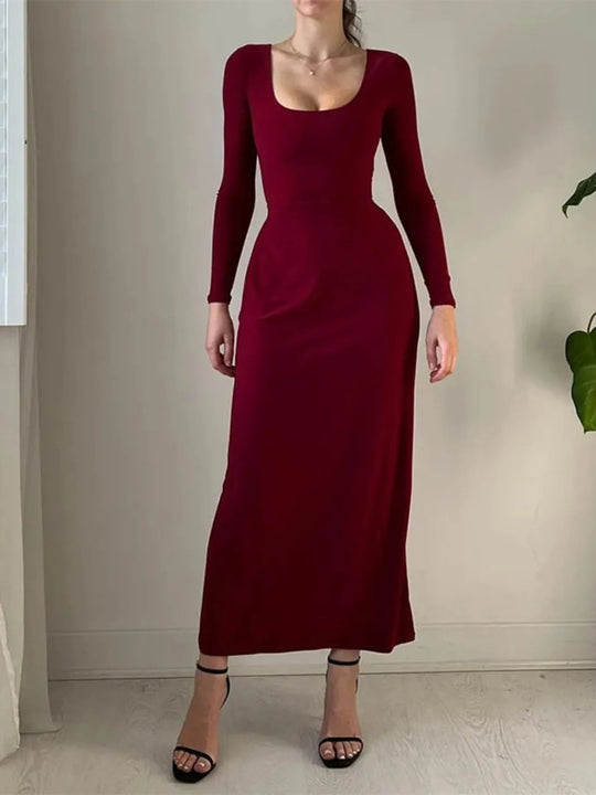 Full Size Tied Long Sleeve Bodycon Midi Dress Plus Size - Absolute Discounts
