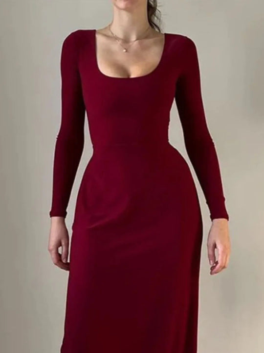Full Size Tied Long Sleeve Bodycon Midi Dress Plus Size - Absolute Discounts