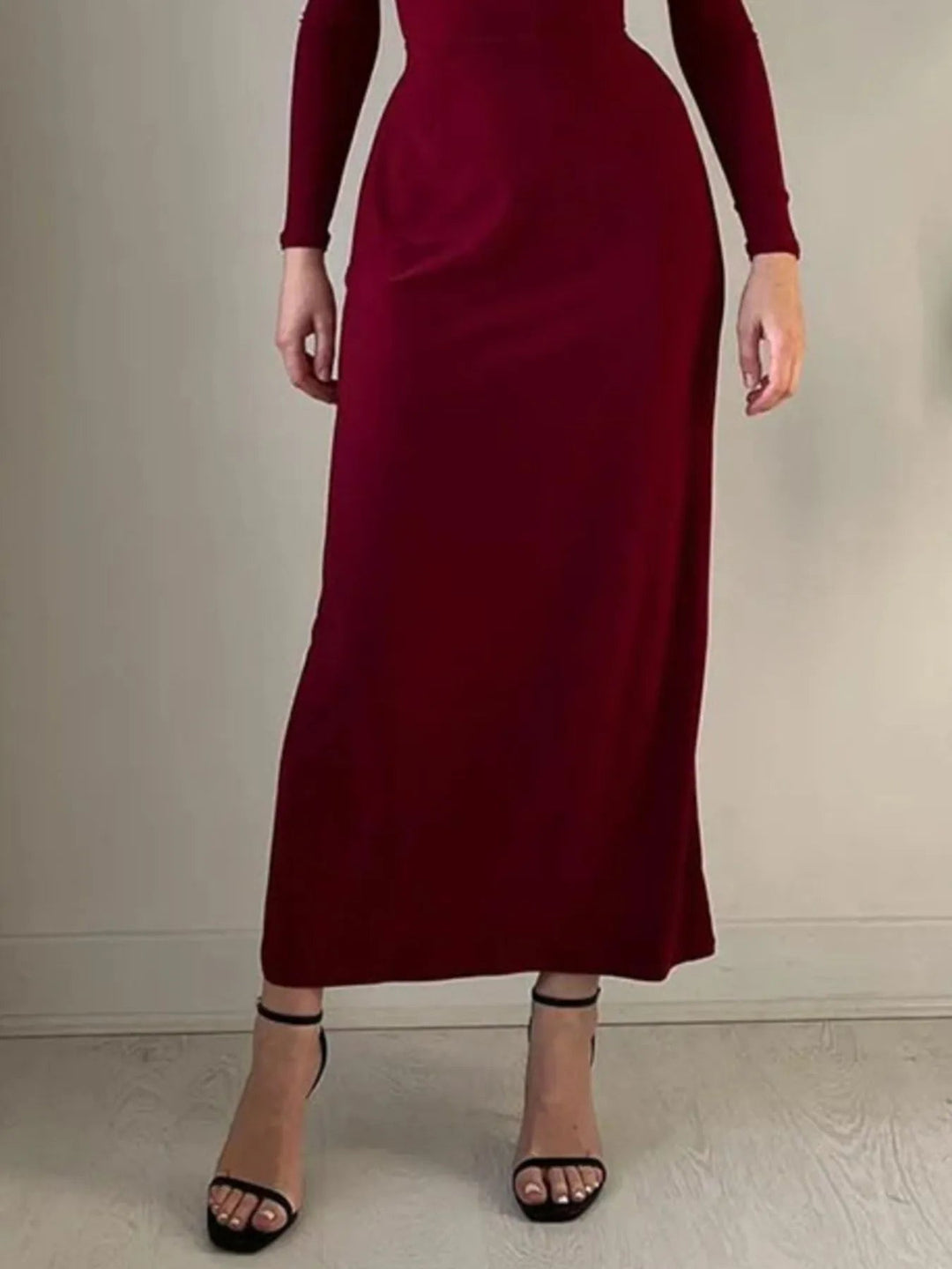 Full Size Tied Long Sleeve Bodycon Midi Dress Plus Size - Absolute Discounts