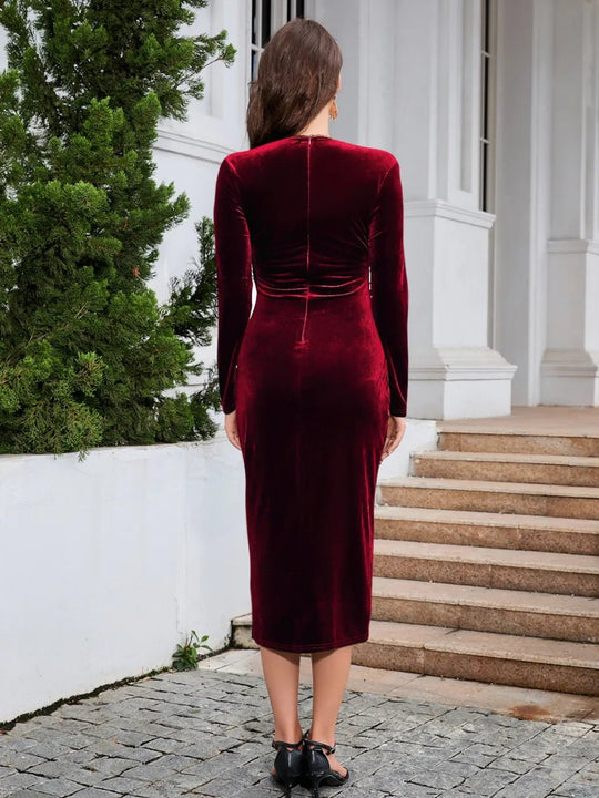 Ruched Slit Surplice Wrap Dress - Absolute Discounts