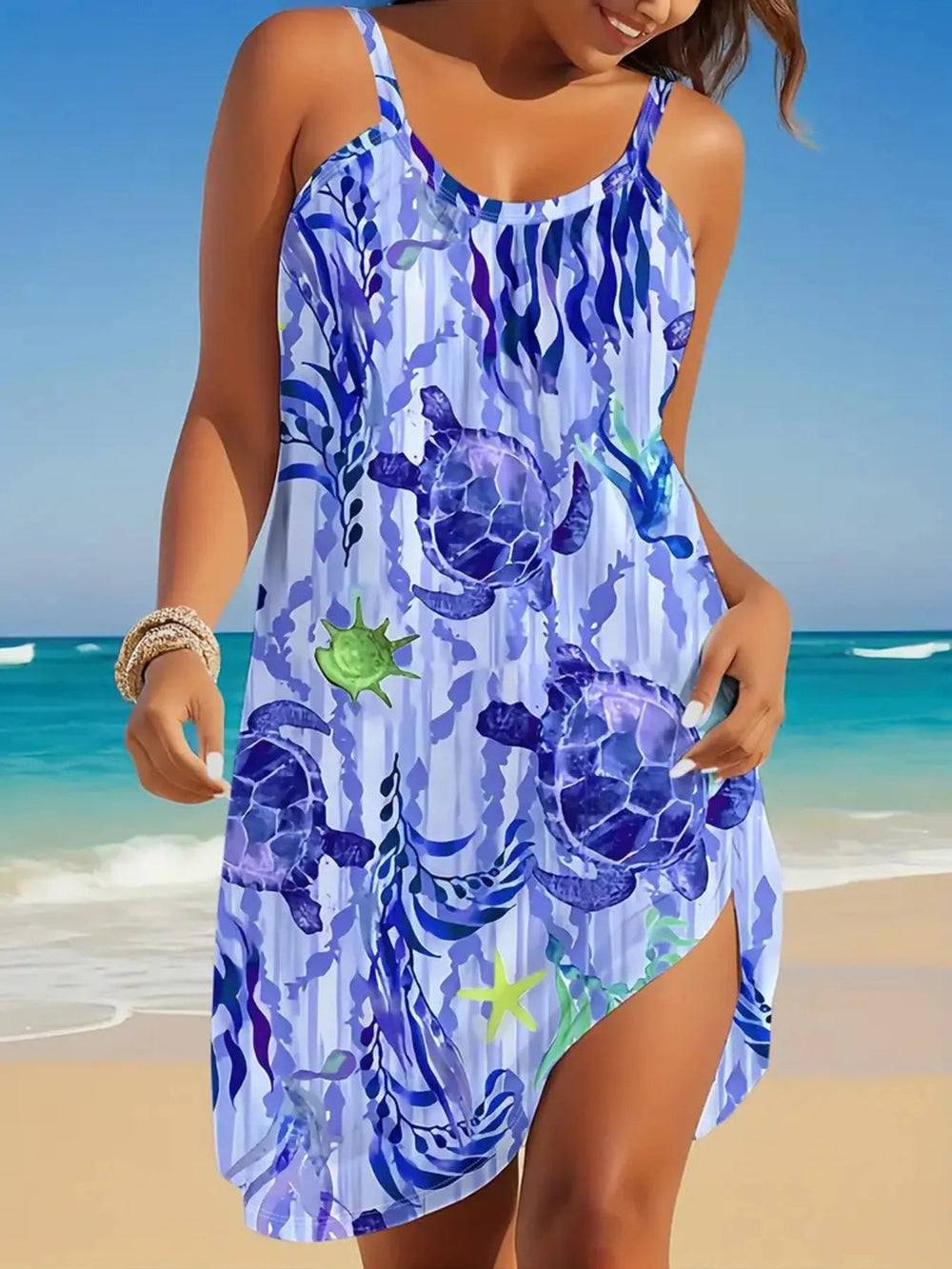 Full Size Printed Scoop Neck Mini Cami Dress Plus Size - Absolute Discounts